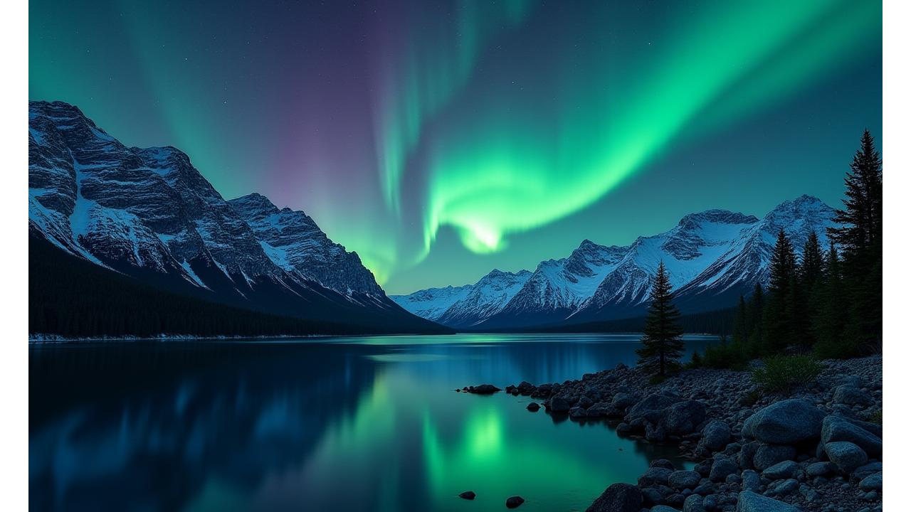 Aurores boréales dans un paysage nordique